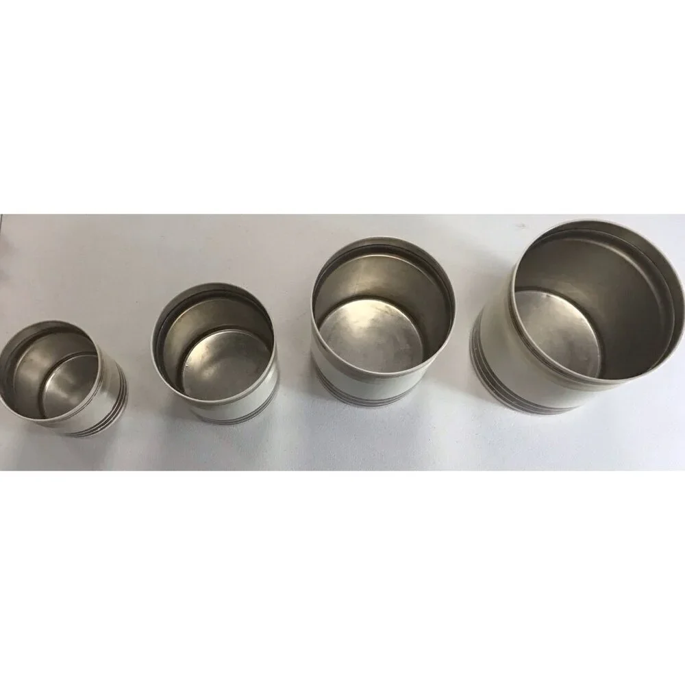 Vintage/Retro Set 4 Kromex Tan Brown Stripes Nesting Aluminum Canisters W/ LIDS